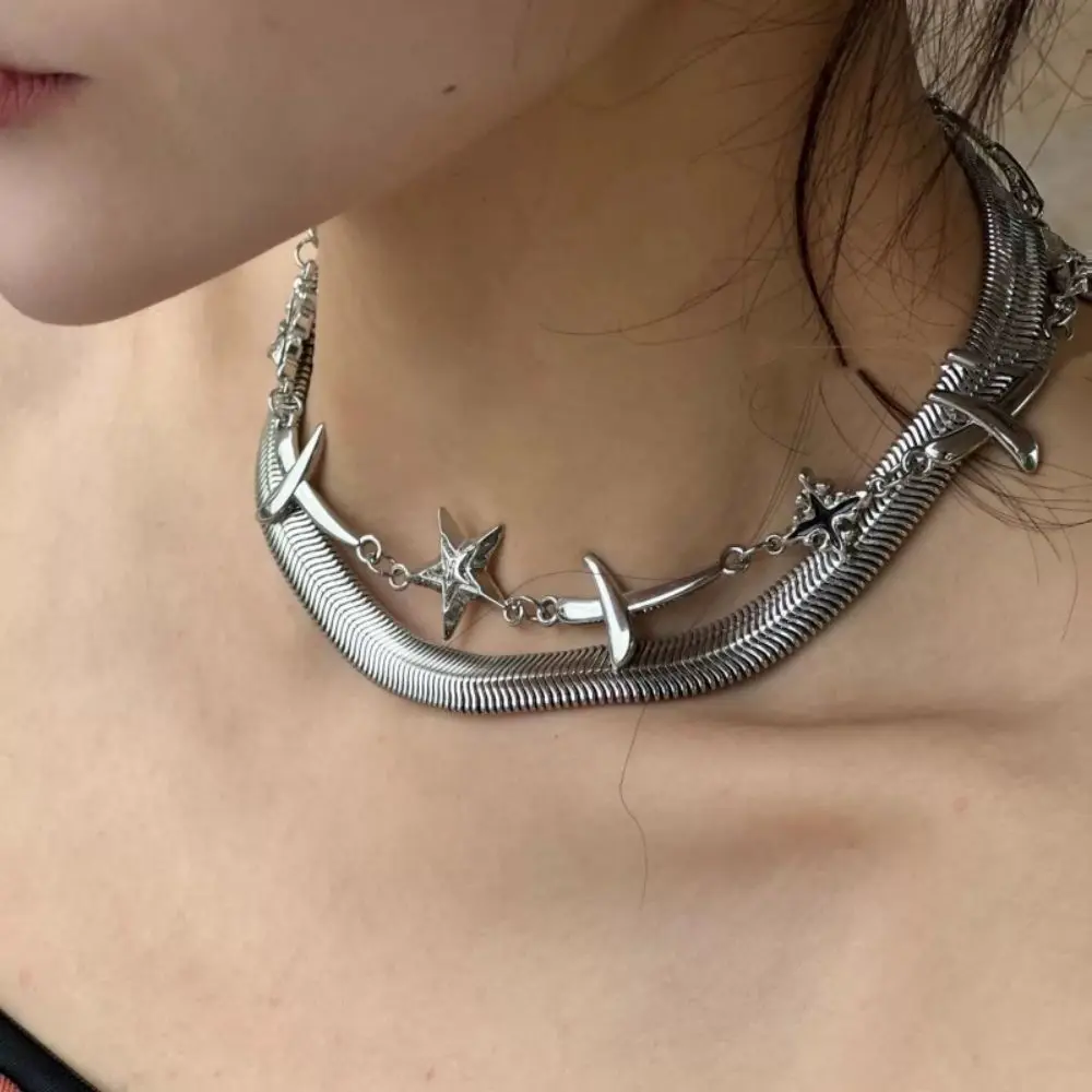 

NCEE Halloween Star Double Layer Snake Bone Chain Simple Minority Stitching Necklace Female Gothic Punk Rock Retro Choker