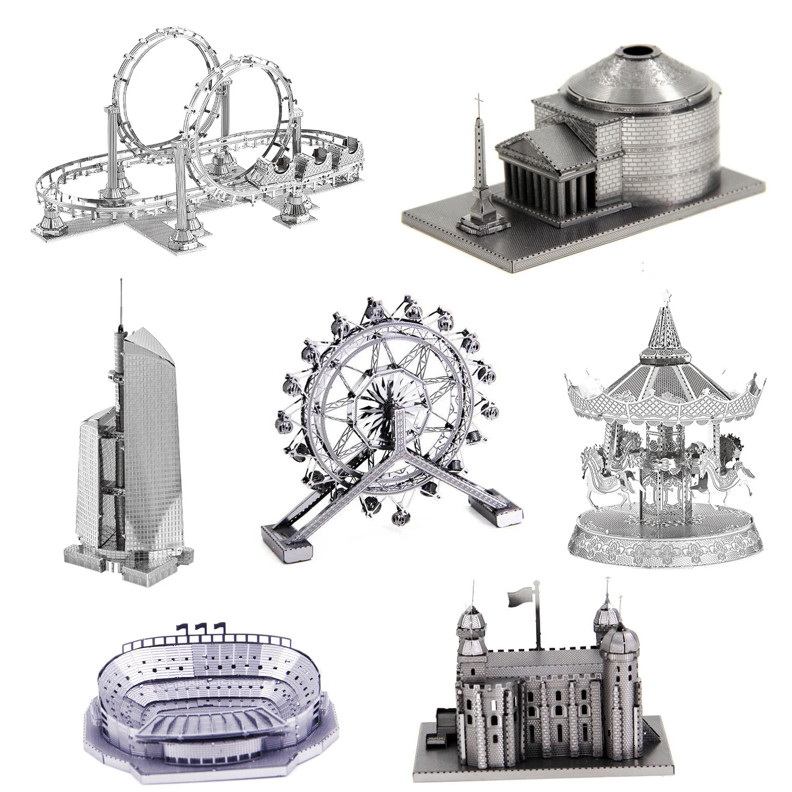 

3D Metal Puzzle playground building Viking Roller Coaster Cable Car Camp Nou Stadium model KITS Gift jigsaw Toys For Children