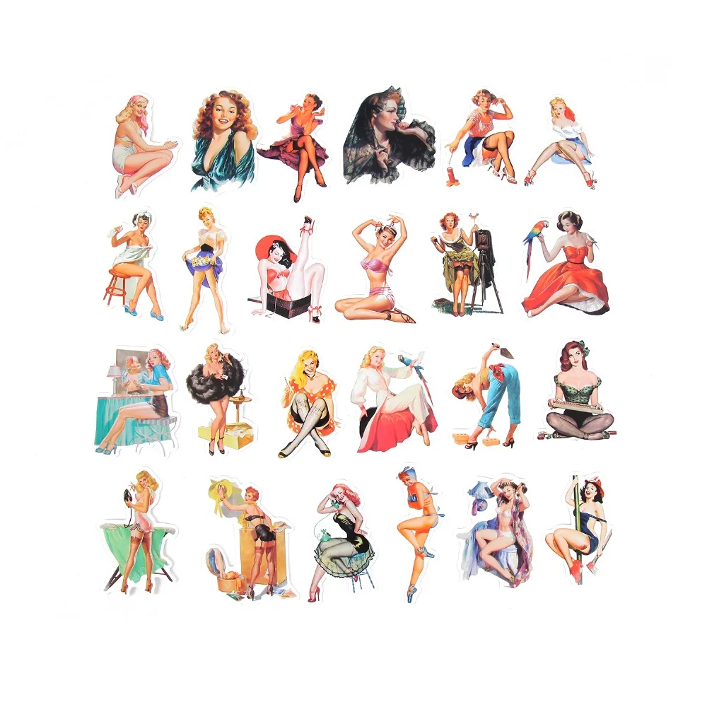50pcslot retro sexy girls vscostickers for mobile phone car laptop luggage bicycle skateboard pvc waterproof sticker decal free global shipping