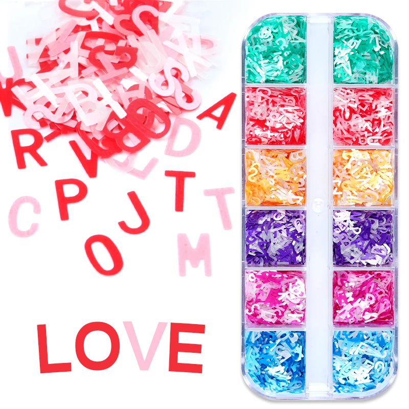 

Блестящие хлопья с английским алфавитом, 6 цветов, искусственные перламутровые принадлежности для рукоделия, аксессуары из смолы на День св...