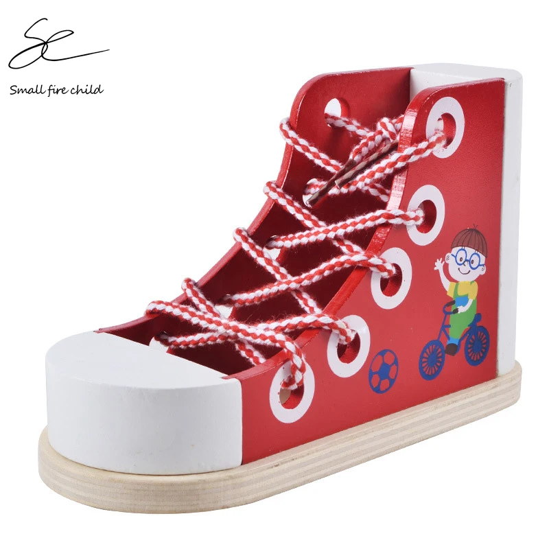 

NEW Free Shipping Baby Shoe Laces Wooden Children's Educational Shoe Toys Early Enlightenment Training Toy Baby Wooden Shoes