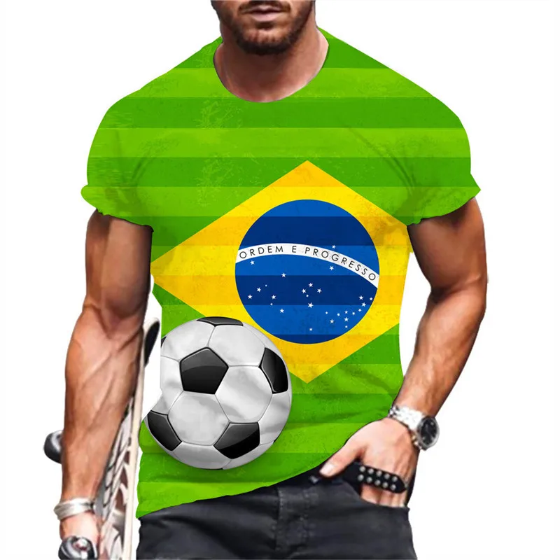 

Футболка мужская Спортивная с коротким рукавом, свободная повседневная тенниска с 3D-принтом бразильского флага, уличная одежда с круглым в...
