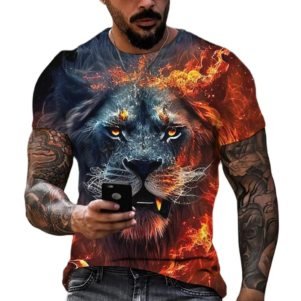 

2023 Lion Tiger Wolf Fighting Animal Beast Fierce Lion Print 3D Shirt New Summer Men's Casual Fashion Crewneck T-Shirt XXS-6XL