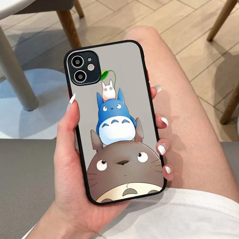 

Cute Totoro Miyazaki Anime No Face Phone Case for iPhone X XR XS 7 8 Plus 11 12 13 pro MAX 13mini Translucent Matte Case