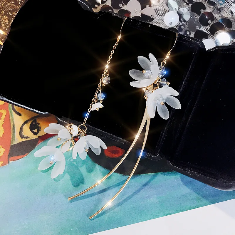 

2022 New Fashion Flower Tassel Earrings Women's Trend Asymmetric Long Girl's Daily Wear Earrings