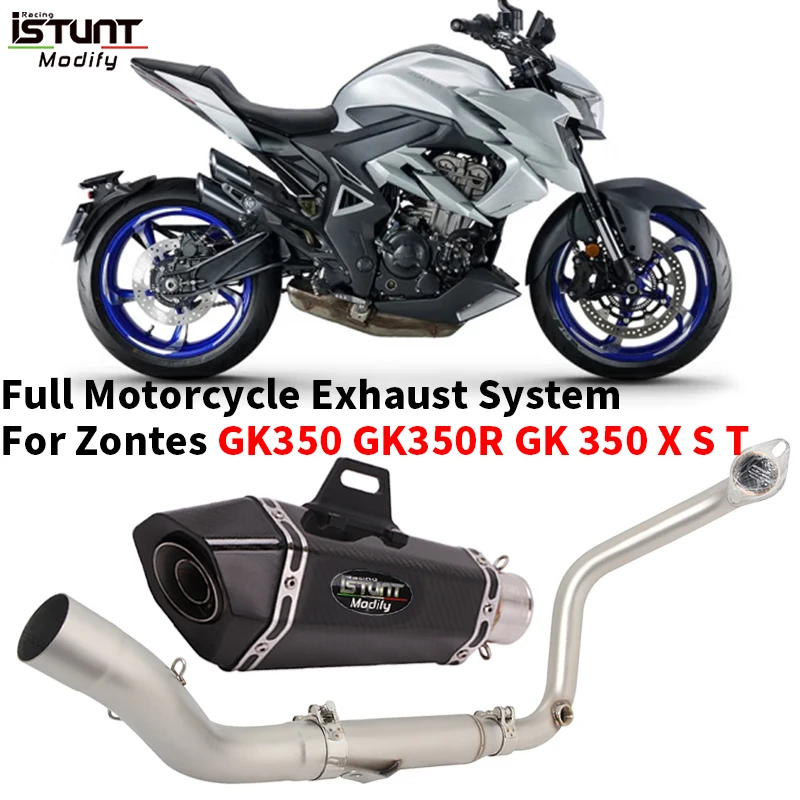 

Full Motorcycle Exhaust System Slip On For Zontes GK350 GK350R GK 350 X S T Escape Modify Front Link Pipe Moto Muffler DB Killer