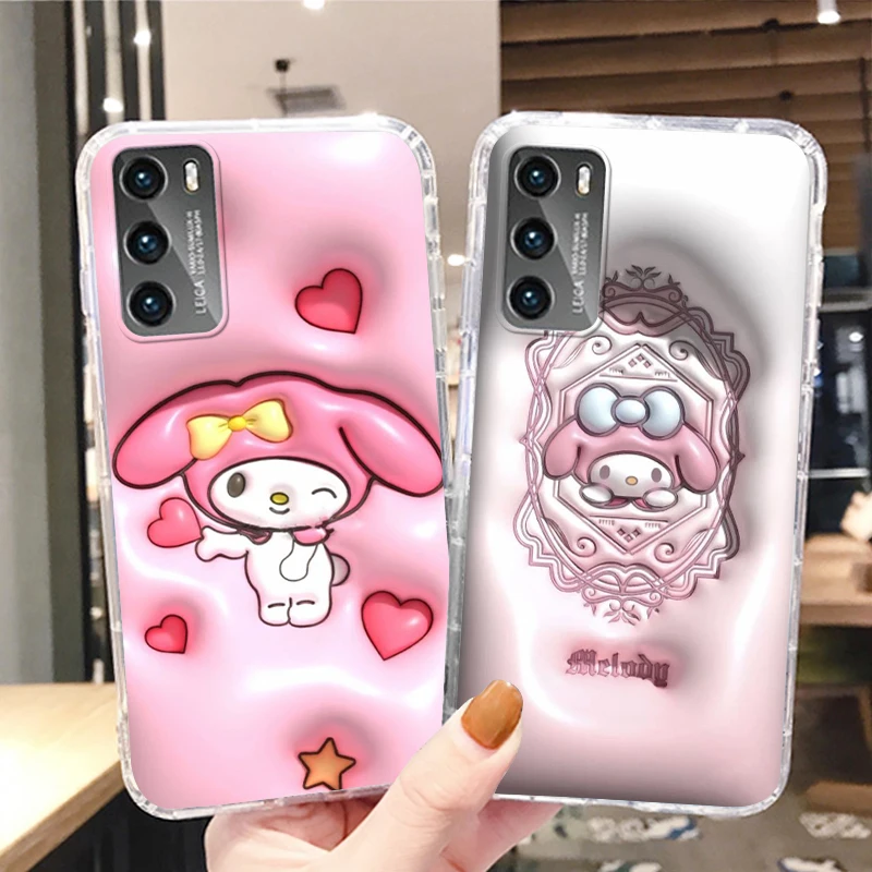 

3D Vision Sanrio Melody Phone Case For Huawei P50 P40 P30 P20 Lite Mate 50 Nova 10 Y90 Y61 Y70 Plus 9 Pro 5T Transparent