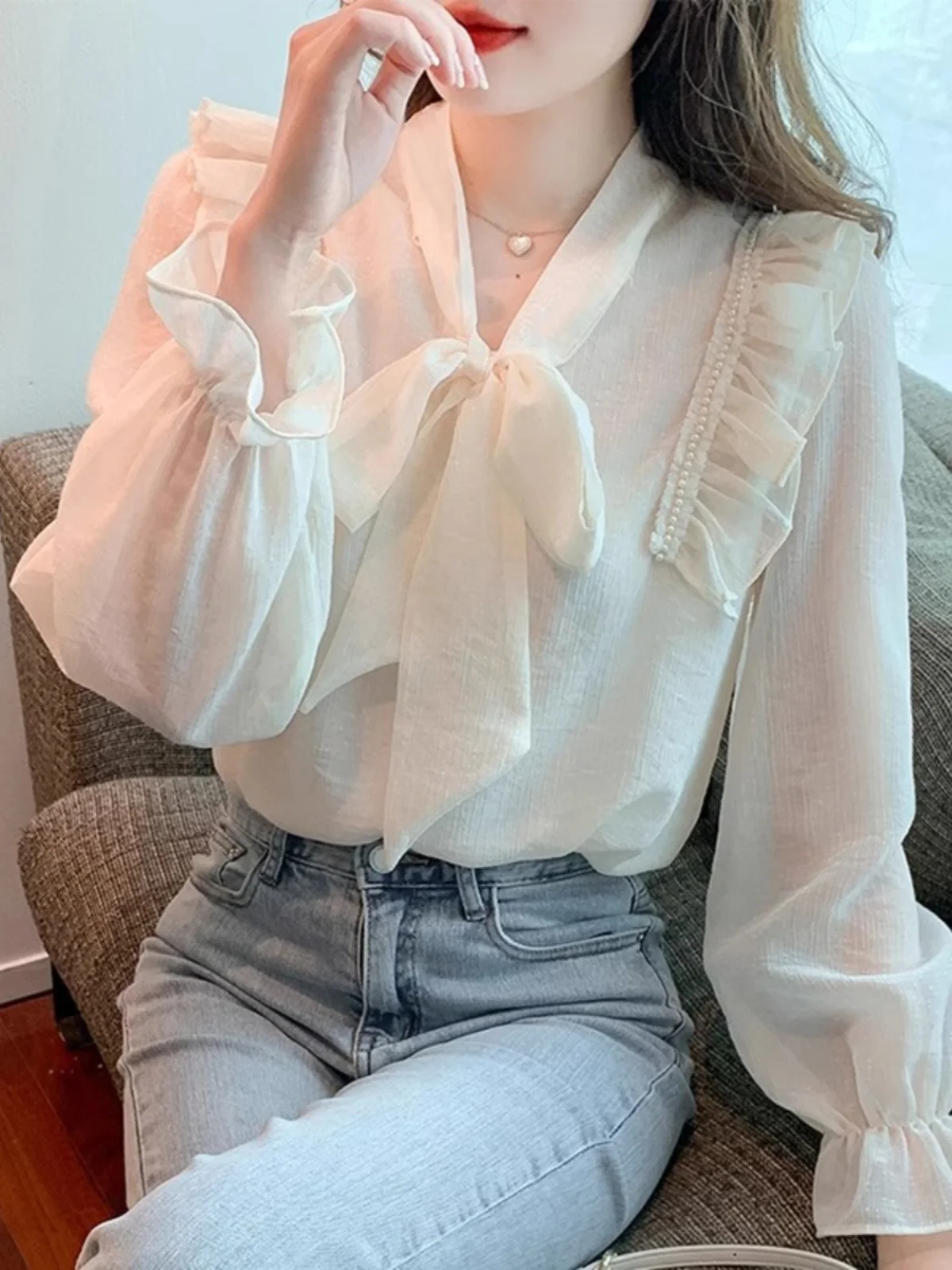 Женские шифоновые рубашки с бантом Western Sle Design Sense новинка весны 202 универсальный