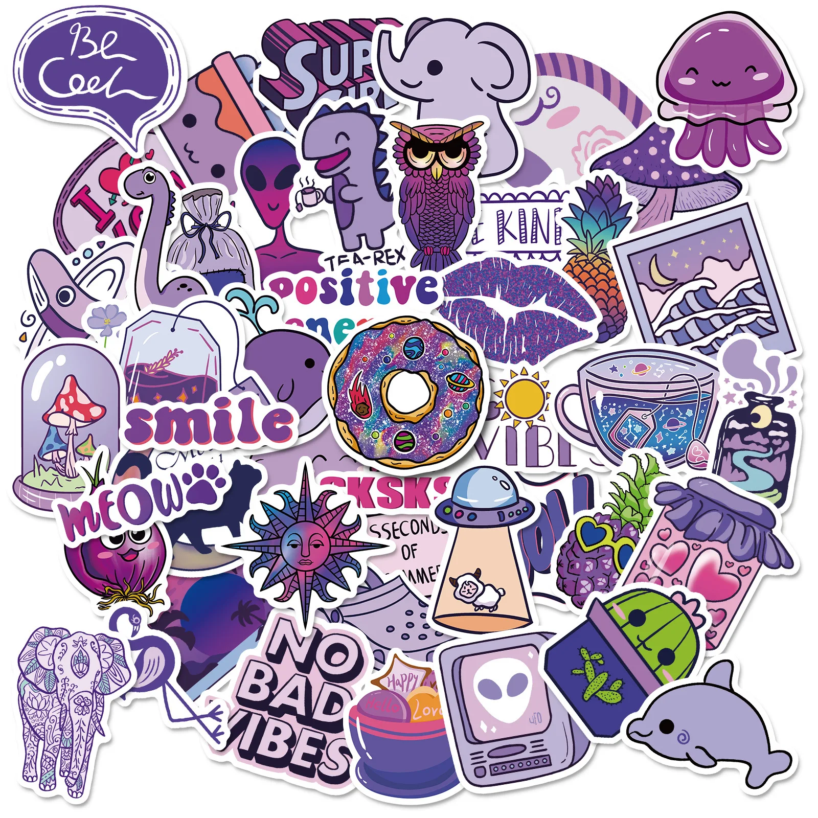 

50PCS Purple Animal Landscape Cartoon Stickers Beautiful Luggage Skateboard DIY Graffiti Girl Decorative Sticker Children's Toys
