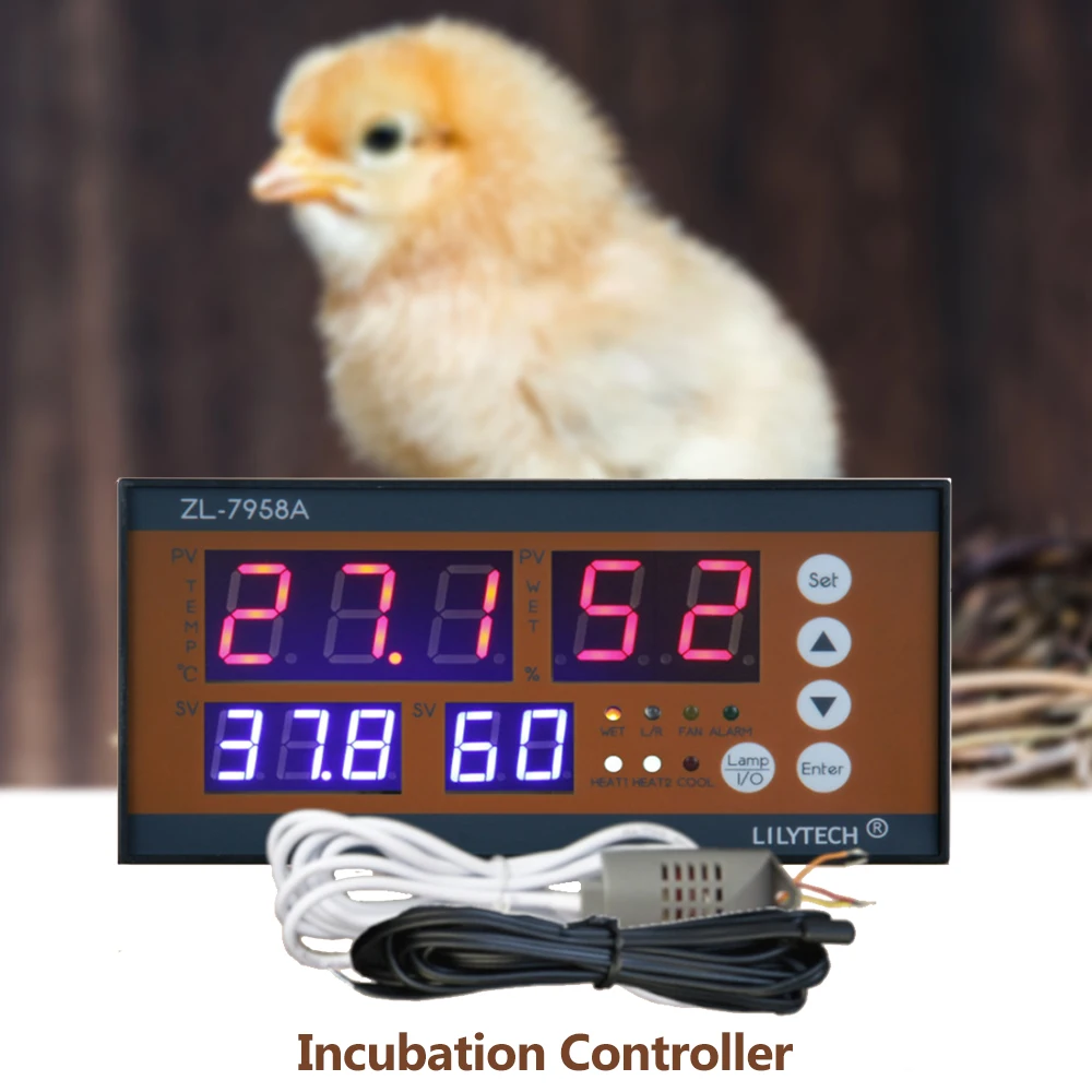 

ZL-7958A LED Digital Temperature and Humidity Controller Egg Incubator Controller Heating Cooling AC100-240V 220V SHR05A/SHR05B
