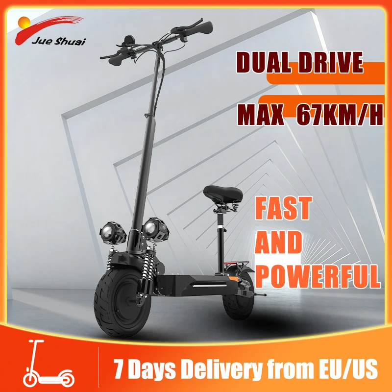

Электрический скутер Jueshuai с двумя двигателями, быстрая и мощная подсветка, для взрослых, 70 км, большой радиус действия, электроскутеры с сид...
