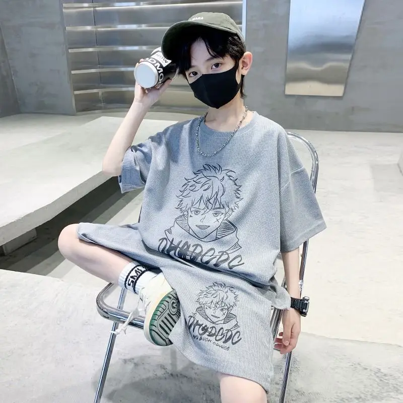 

Boys Summer Fashion Cartoon Anime Sports 2pcs T-shirts+Pants Suits 4-14 Years Kids Korean Style Trendy Outfits Children Clothes