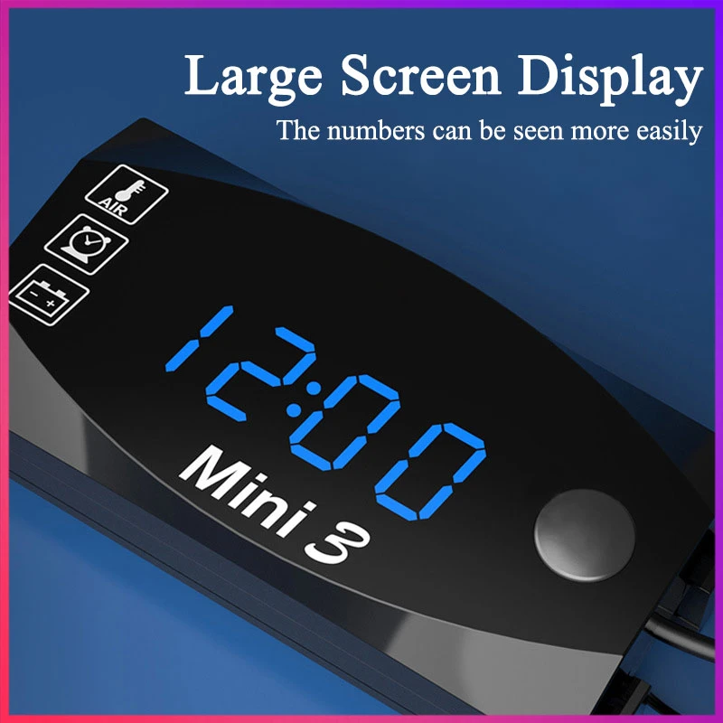 

Mini 3 in 1 Digital LED Digital Display Voltmeter Ammeter Time Air Thermometer Indicator Gauge For Car Motorcycle