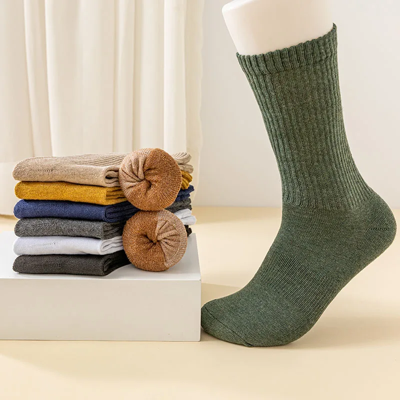 Winter Pure Cotton Men's Socks Harajuku Retro Thick Warm Fashion Casual Large Size Business Long Socks 5 Pair