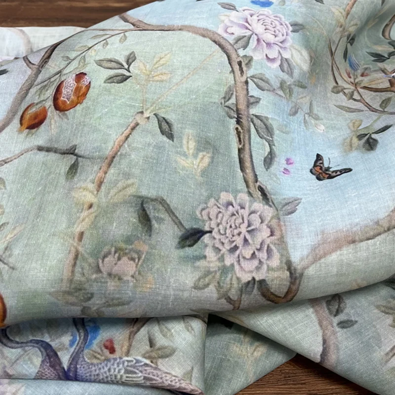 Льняная рубашка-Ципао китайское платье модное Aristolochia Ringens Ramie ткань с принтом