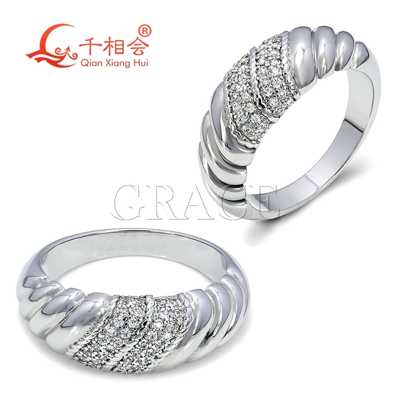 8.3mm width wave melee middle of Moissanite Ring  925 Silver hip hop Men women Diamonds Male Jewelry
