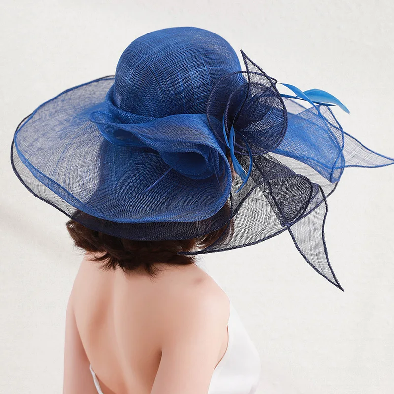 Sinamay Big Sinamay Headpiece Linen Fascinator Hat For Women Elegant Weddings Party Fedora Cap With Flower Hair Accessories Tea