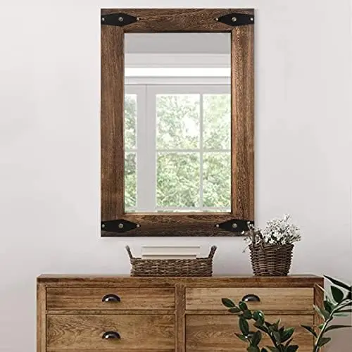 

Mirror Farmhouse Mirror Wood Framed Mirror Wood Mirrors for Bathroom, Large Rustic Mirror Mounted Rectangular Mirror for Livin