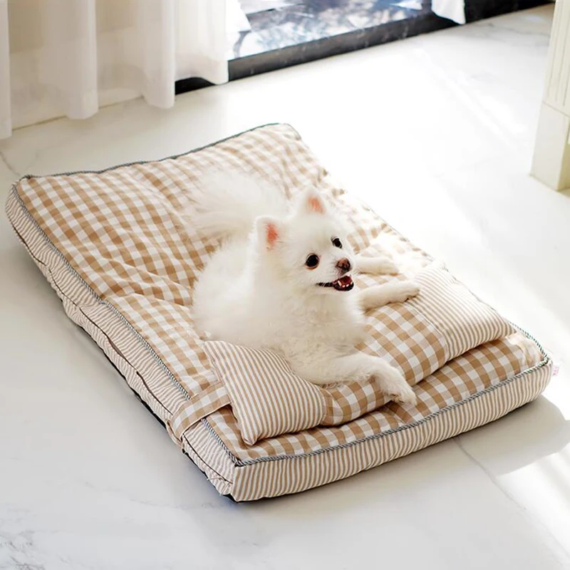 

Removable and Washable Dog Kennel Four Seasons Universal Pet Bed Dog Bed with Pillow Removable Washed Plaid Dog Pad Dog Supplies