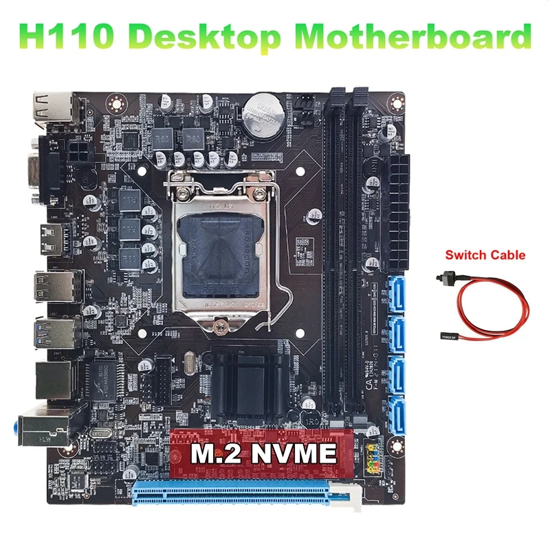 

Материнская плата H110 + кабель коммутатора LGA1151 M.2 NVME поддержка 2XDDR4 для 6/Нм процессора десктопного компьютера материнская плата