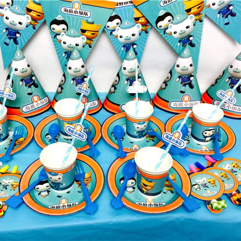 The Octonauts Cartoon Baking Cake Decoration Set Children Birthday Party Plug-in Supplies Kid Anime Figures Kawaii Cup Cake Card
