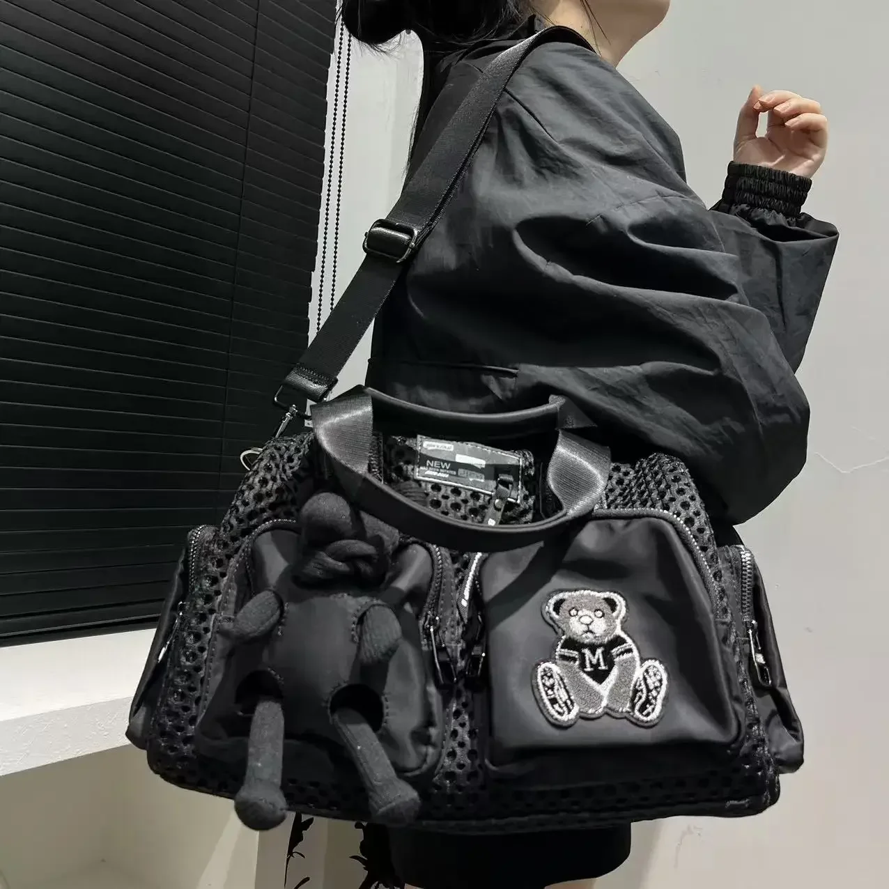 Женская модная повседневная сумка из сетки с несколькими карманами кукла-мишка