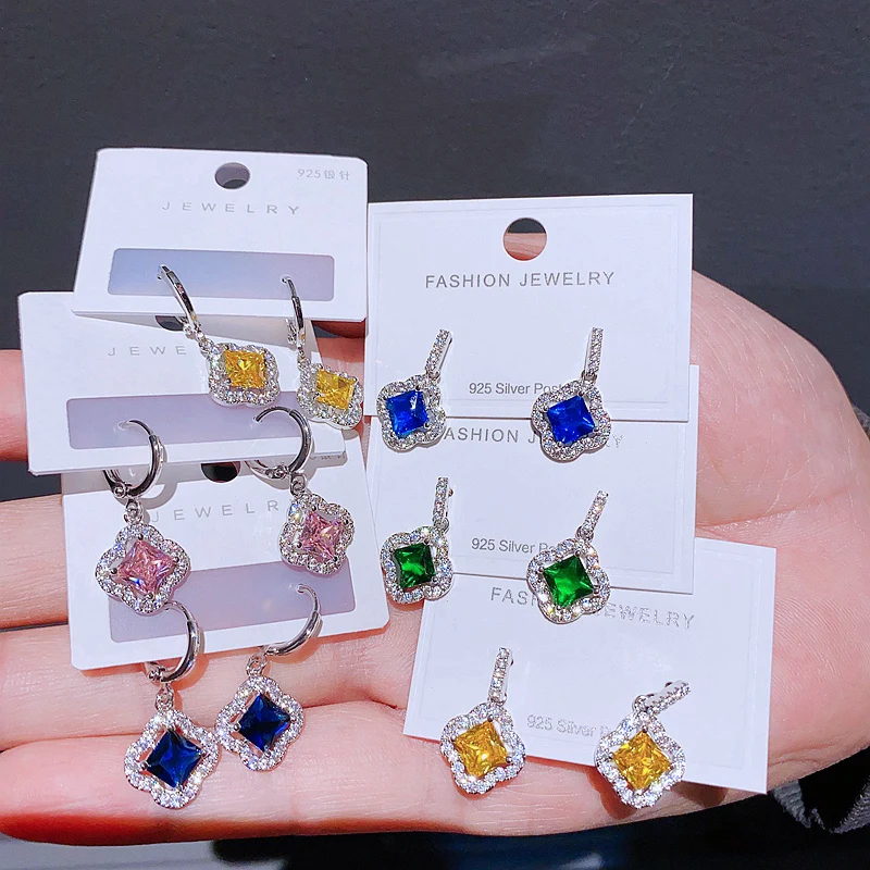 

MIGGA Luxury Multicolor Cubic Zirconia Clover Flower Drop Earrings for Women Party Gift Jewelry
