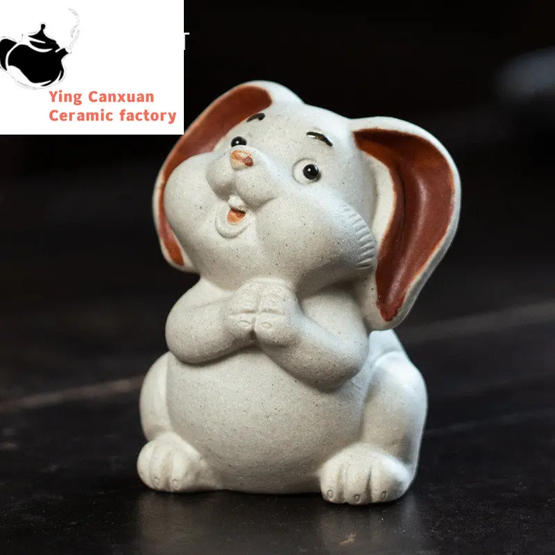 

Yixing Handmade Sculpture Purple Clay Tea Pet Zodiac White Rabbit Statue Ornaments Tea Figurine Chinese Zisha Tea Set Decoration