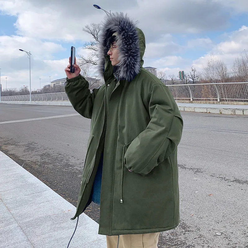 Winter Jacket Men Warm Fashion Casual Fur Collar Hooded Long Coat Men Korean Loose Oversized Down Jacket Mens Parker M-2XL