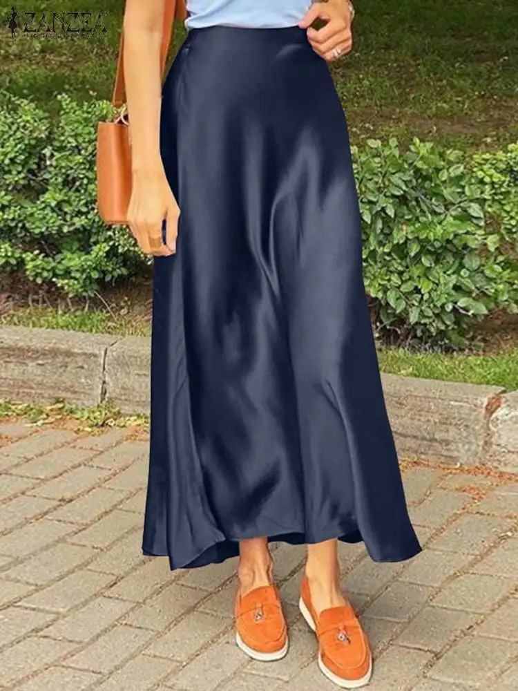 

Elegant Satin Skirts Women Autumn Sundress ZANZEA 2022 Casual High Waist Long Vestidos Female Solid Party Robe Femme Faldas Saia
