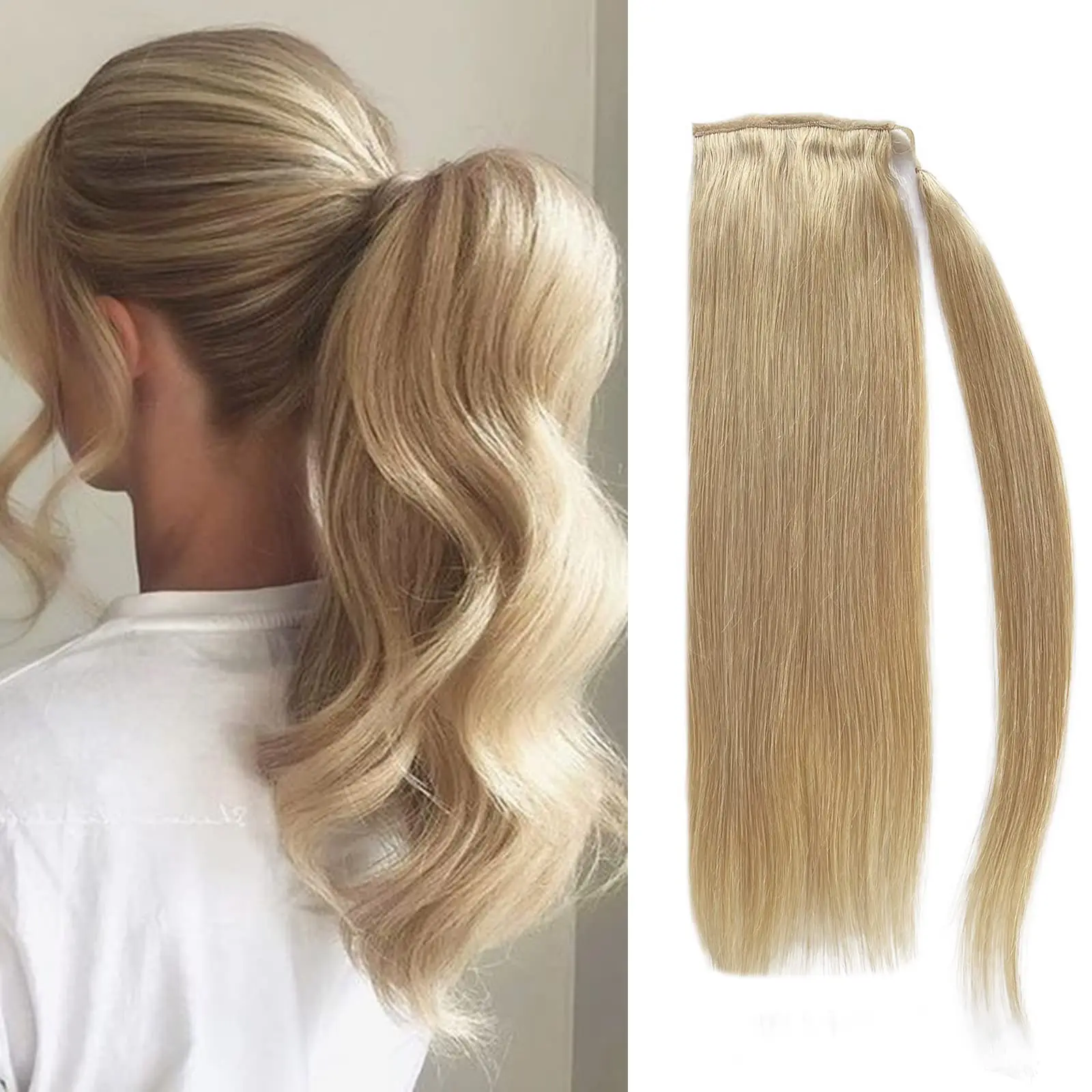 

16 дюймов 613 прямой конский хвост человеческие волосы на заколке для наращивания 80 г отбеливатель блонд 100% реальный Реми охватывающий конский хвост наращивание волос
