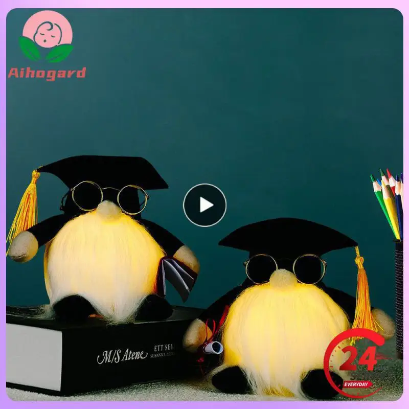 

Kindergarten University Graduation Gift Kawaii Beard Faceless Dolls Bachelor Hat Graduation Gown Plush Stuffed Toy With Lamp