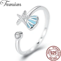 trumium solid sterling silver 925 starfish seashell stackable finger rings ocean blue ring for women fine jewelry gifts