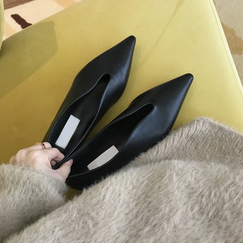 

Black Women Pumps Shoes Moccasin Woman Elegant Heels Chunky Low Sexy Pointe Dress Office Loafers Luxury Brand Spring 2022 Casual