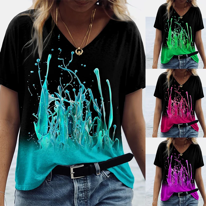 

Large My Hero Academy Summer Large Size Ladies Summer Clothes for Women 3D Printing V-neck Aesthetic Clothing Broken Flower Goth