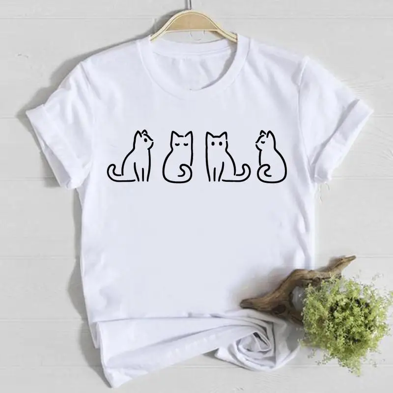 

Short Sleeve Clothes Fashion Casual Tee Top Shirt Lady Tshirt Cat Lovely Style Cute Summer Female T Women Graphic T-shirts