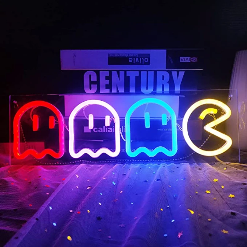 CHUANQI Game Room Neon Sign Ghost Led Retro Arcade Bedroom Kids Room Bar Club Home Halloween Party Christma Wall Decor Lights