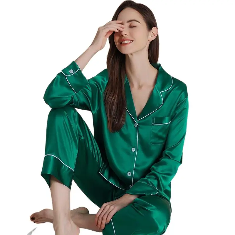 

Ladies 100% Genuine Silk Pajamas Sets 25 Momme Mulberry Silk Plain Sleepwear For Women Spring Winter Elegant Casual Nightgown