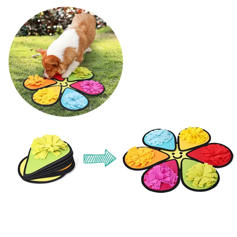 

Rainbow Color Flower Shape Dog Snuffle Plush Treat Dispenser Blankets Dogs Removable Throwing Disc Toy Pet Slow Feeding Training