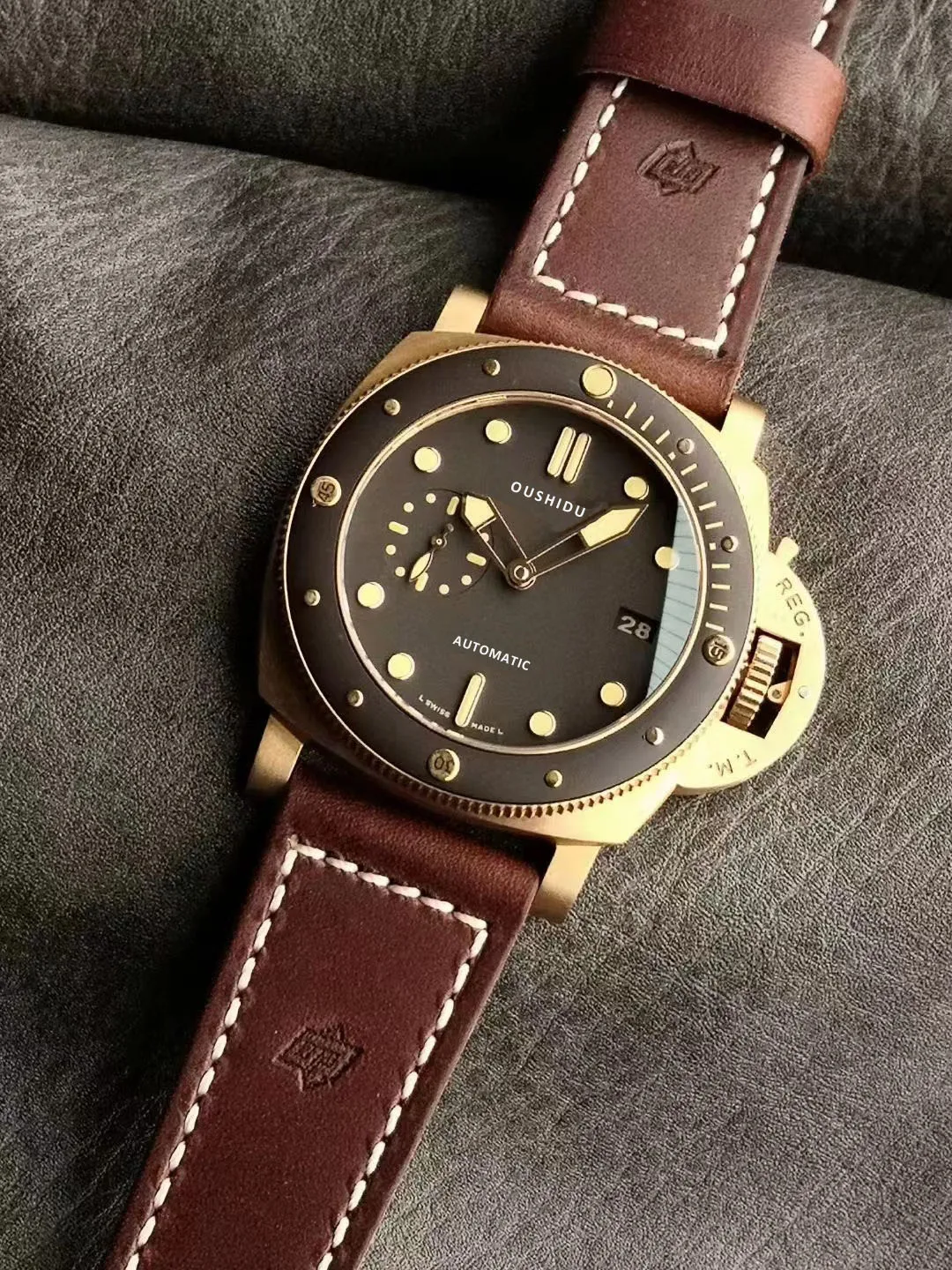 

47mm bronze bronzo brown ceramic bezel pam 9010 automatic movement 968 Calfskin Strap man men's watches watch wrist watch clocks