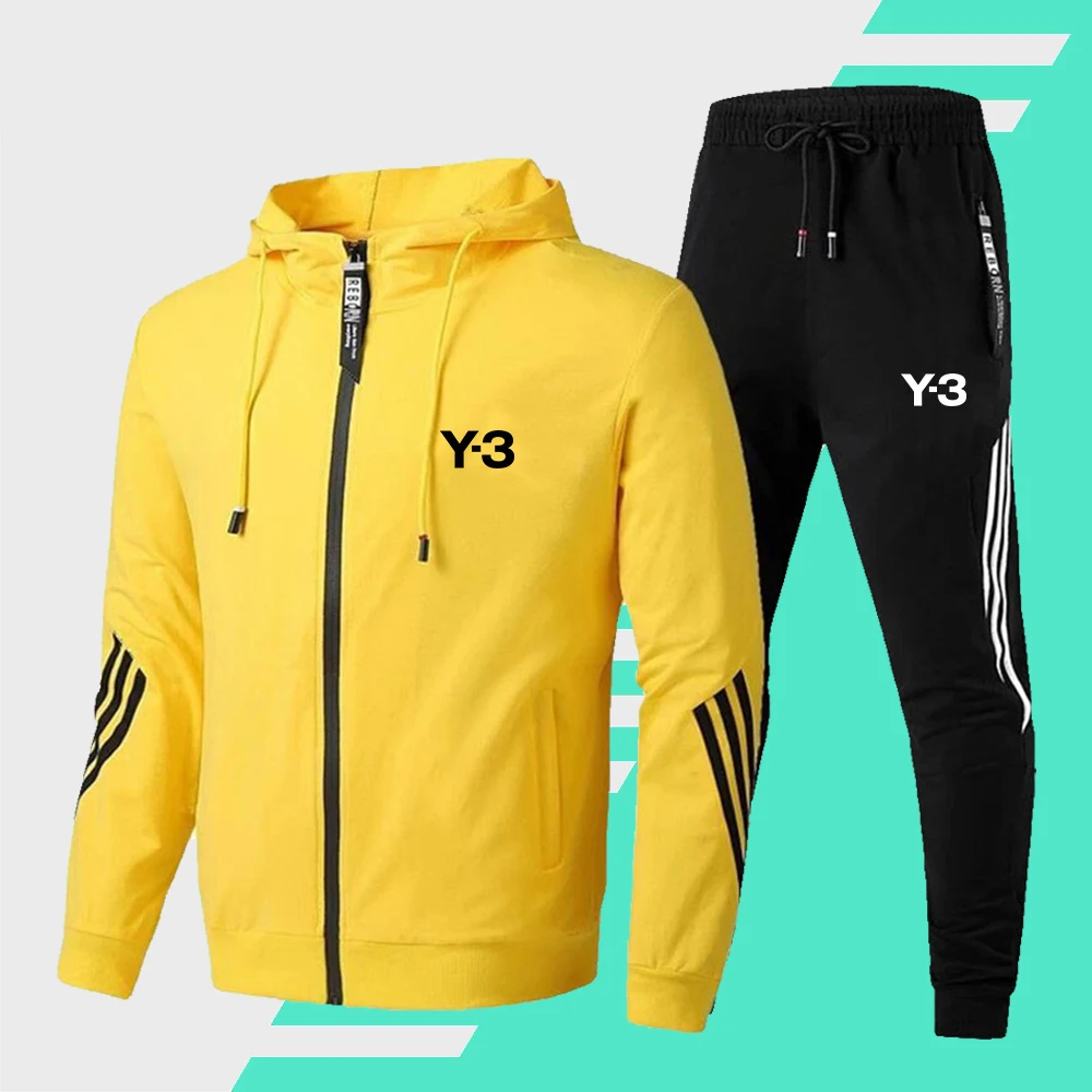 Men Women Y Letter Printed Zipper Hoodie Sport Tracksuits FleeceTriple Slant Hoodies and Pants Set Brand 2PC Sets Clothing