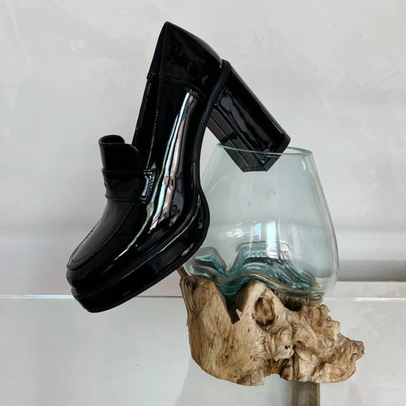 Platform Heels Chunky Loafers Women Spring New Super High Heel Y2k Mary Jane Shoes Black Pumps Thick Heel Office Shoe Woman 2023