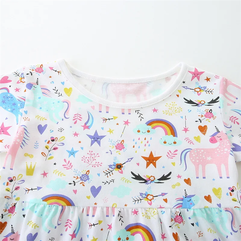 От 2 до 7 лет Радужные детские платья принцессы с короткими рукавами летнее