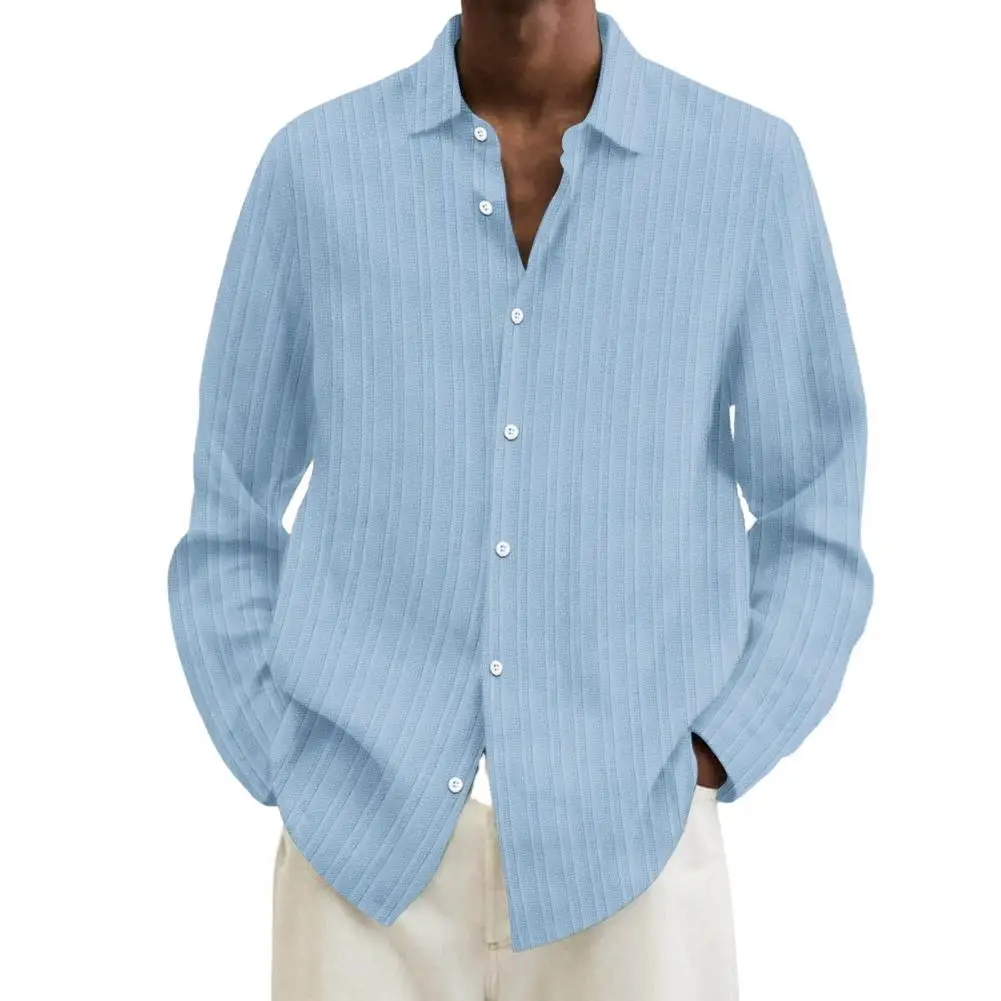 

Рубашка мужская с воротником с лацканами, полосатая сорочка из хлопка и льна, топ на пуговицах, длинный рукав, уличная одежда, весна-осень