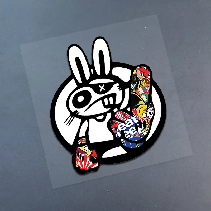 

Забавный кролик в стиле панк со средним пальцем, наклейка на автомобиль, JDM, водонепроницаемый Графический декор из ПВХ Виниловые наклейки д...