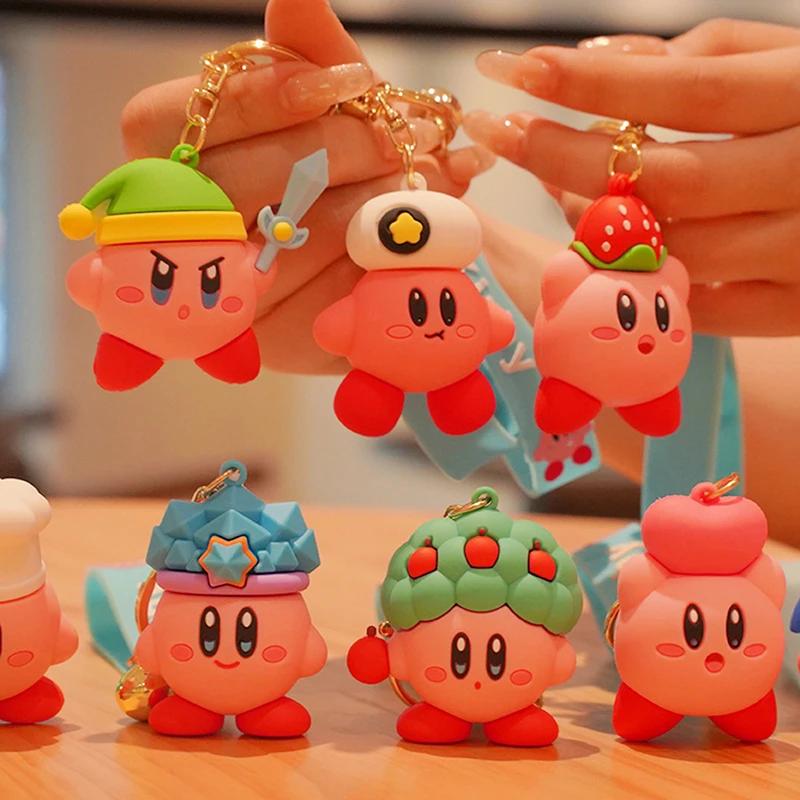

Anime Figure Kirby Keychain Kawaii Car Key Pendant For Bag Accessories Cartoon Model Ornament Cute Toys For Girls Birthday Gifts