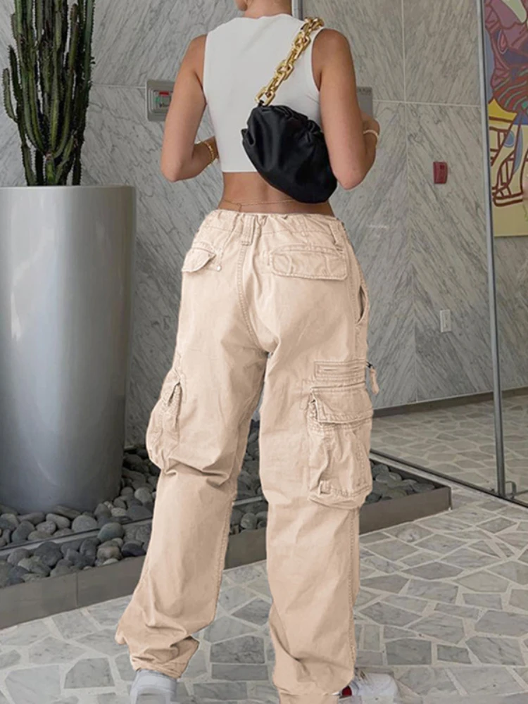 YIKUO Zip Pocket Stitching Baggy Jeans Streetwear Women Low Rise Casual Cargo Pants Denim Trousers Vintage Harajuku Mom Jean