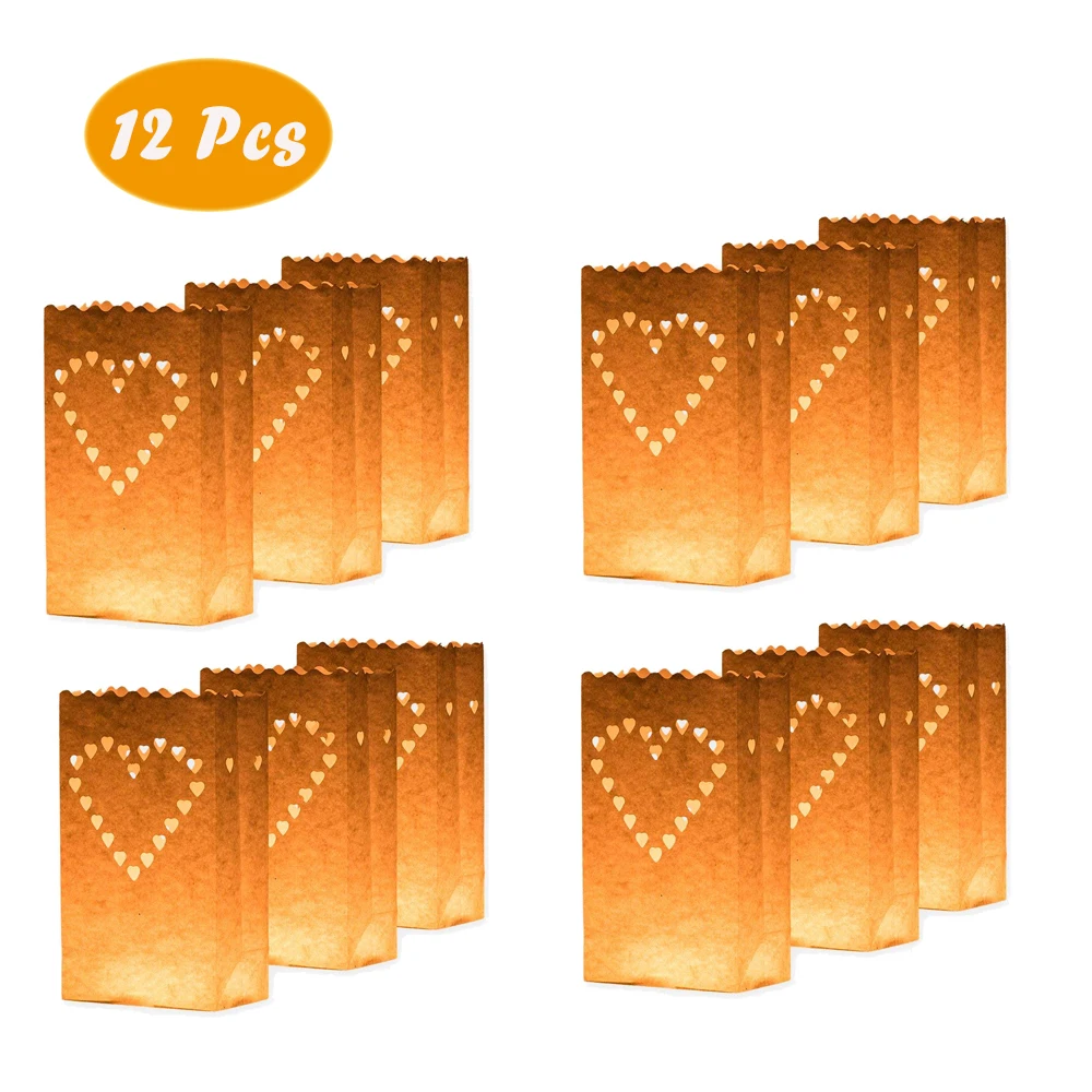 12pcs/lot Heart Shape Fire Retardant Paper Candle Bag Luminary Wedding Christmas Events Outdoor Decoration