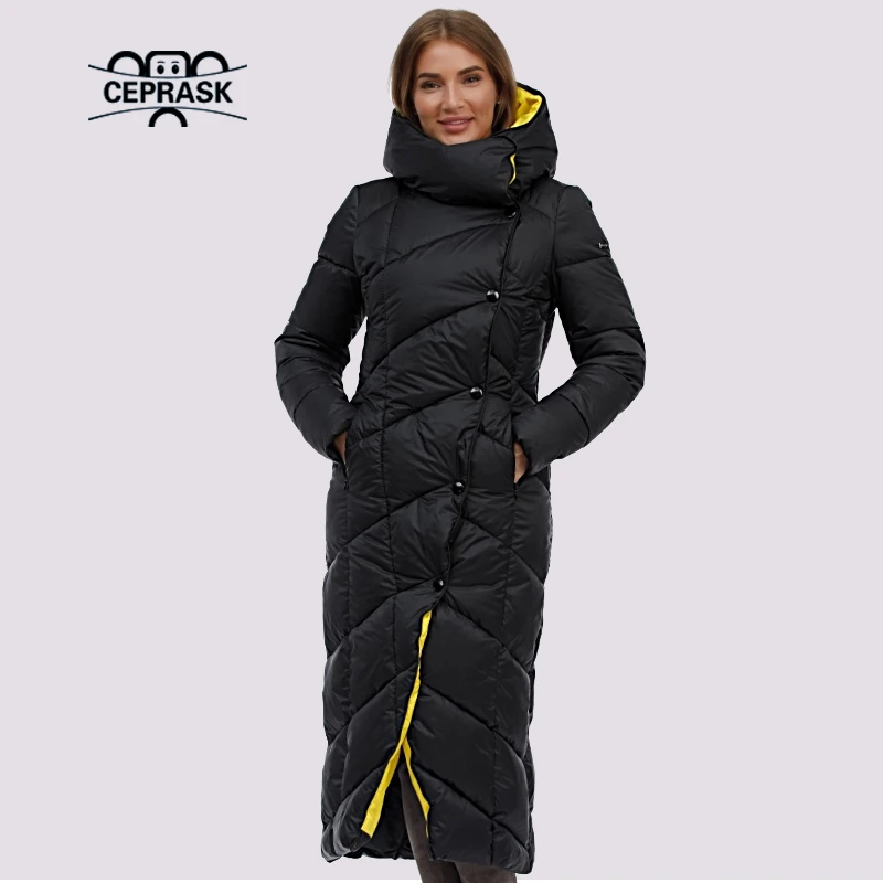 

CEPRASK New Women's Down Jacket Winter Parkas Outwear Hooded Female Quilted Coat Long Large Size Warm Cotton Classic Clothing
