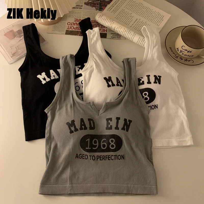 

Zik Hekiy Vest Camisole Women's Summer Street Fashion Casual Tops Solid Color Short Bandeau Tops